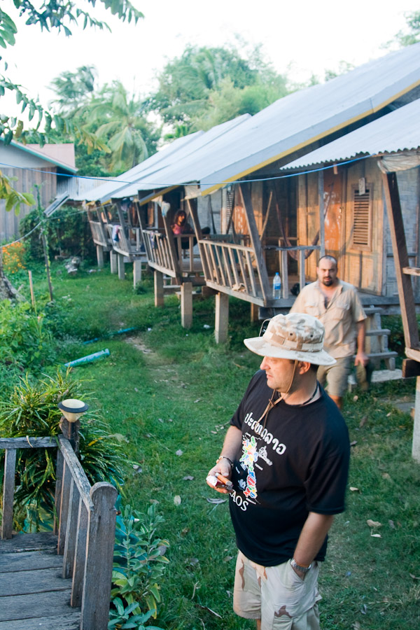 západ slunce, ostrov Don Det na Mekongu, Laos